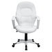 A white Flash Furniture mid-back executive office chair with padded arms and wheels.
