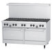 A stainless steel Garland commercial gas range with 10 burners and 2 ovens.