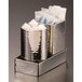 An American Metalcraft stainless steel square holder with sugar packets inside.