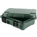 A close-up of a green Cambro Ultra Pan Carrier lid with black latches.