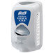 A white and blue Purell TFX hand sanitizer dispenser with a blue label.