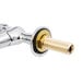 A chrome Equip by T&S deck-mounted faucet with a gold lever handle.