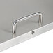 A stainless steel Avantco pan rail lid with a metal handle on a table.