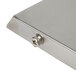 A stainless steel Avantco pan rail lid with a screw on it.