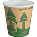 An EcoChoice paper hot cup with a tree print.