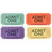 A group of Carnival King "Admit One" tickets in green, orange, purple, and yellow.