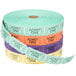 A roll of Carnival King assorted "Admit One" tickets in green, orange, purple, and yellow.