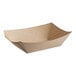 A brown paper tray with a curved top.