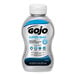 A bottle of GOJO Supro Max liquid hand cleaner with white and blue label.