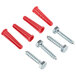 A set of screws and red plastic dowels for a GOJO TDX dispenser.