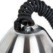 A Hanson stainless steel hanging heat lamp with a black cord.