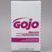 A white box of GOJO® Deluxe Floral Lotion Hand Soap with purple text.