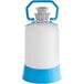 A white and blue plastic Micro Matic beer tap cleaning bottle with a handle.