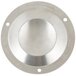 A round stainless steel plate with holes.