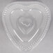 A clear plastic lid shaped to fit a heart-shaped foil bake pan with two hearts carved into it.