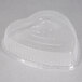 A clear plastic dome lid for a heart shaped foil pan.