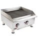 An APW Wyott stainless steel radiant charbroiler with two burners and knobs on top.