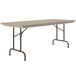 A mocha granite rectangular Correll folding table with a metal frame.