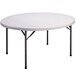 A gray granite Correll round folding table with metal legs.