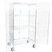 A Regency chrome wire security cage on wheels with mesh doors.