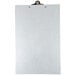 A Menu Solutions Alumitique aluminum clipboard with a white sheet of paper on it.
