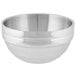A silver Vollrath double wall metal beehive bowl on a white background.