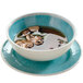 A Carlisle Aqua melamine bowl filled with mushroom soup.