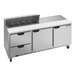 A stainless steel Beverage-Air refrigerated sandwich prep table with two drawers and two doors.