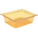 A Carlisle amber plastic food pan with a square lid.