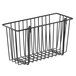 A Metro smoked glass storage basket for wire shelving with a handle.