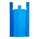A blue plastic bag with a white rectangular border and handles.