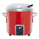 A red and silver Vollrath Retro stock pot kettle rethermalizer.