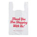 A white plastic t-shirt bag with "Thank You" in red text.
