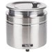 An Avantco stainless steel round countertop food warmer with a lid.