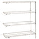 A close-up of a Metro chrome wire shelving add-on unit with four shelves.