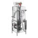 A stainless steel Noble Warewashing tall door type dishwasher with a hose attached.