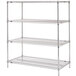 A Metro chrome wire shelving unit with three shelves.