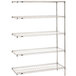 A Metro chrome wire stationary add-on shelving unit with four shelves.