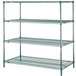 A Metro N356K3 Metroseal 3 wire shelving unit with three shelves.