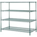 A Metro N366K3 Metroseal 3 wire shelving unit with three shelves.