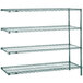 A Metroseal 3 stationary wire shelving unit with three shelves.