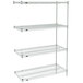 A Metro Super Erecta Brite wire stationary add-on shelving unit with three shelves.