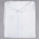 A white disposable coverall with a zipper.