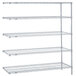 A white metal Metro Super Erecta wire shelving unit with four shelves.