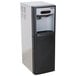 A white Follett 7 Series air cooled water dispenser with a black and white cover and a water dispenser.