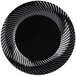 A black Visions Wave plastic plate with a spiral design.