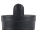 A close-up of a black plastic cap with a point.
