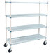 A white MetroMax Q open grid shelf cart with black rubber casters.