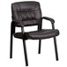 A Flash Furniture brown leather executive side chair with black frame and arms.