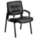 A Flash Furniture black leather executive side chair with a black metal frame and arms.